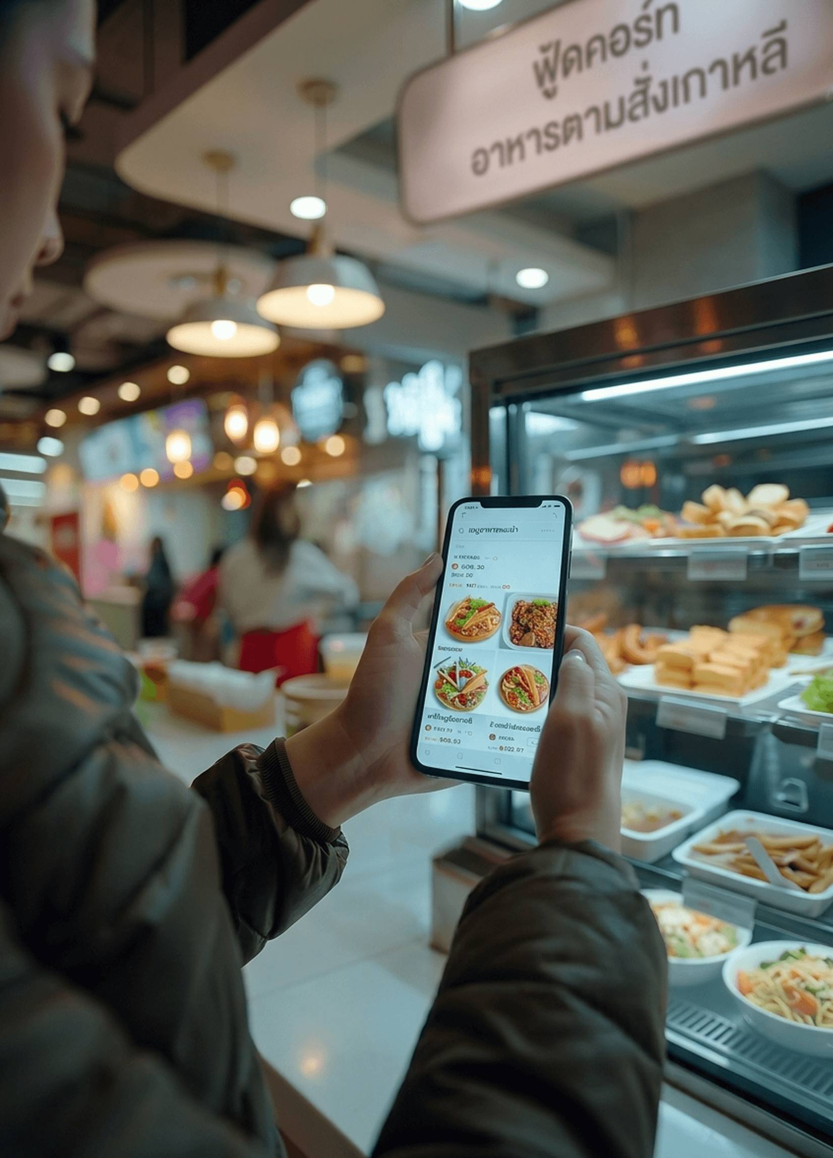 Ordering at a food court with the Sweetie Queue app