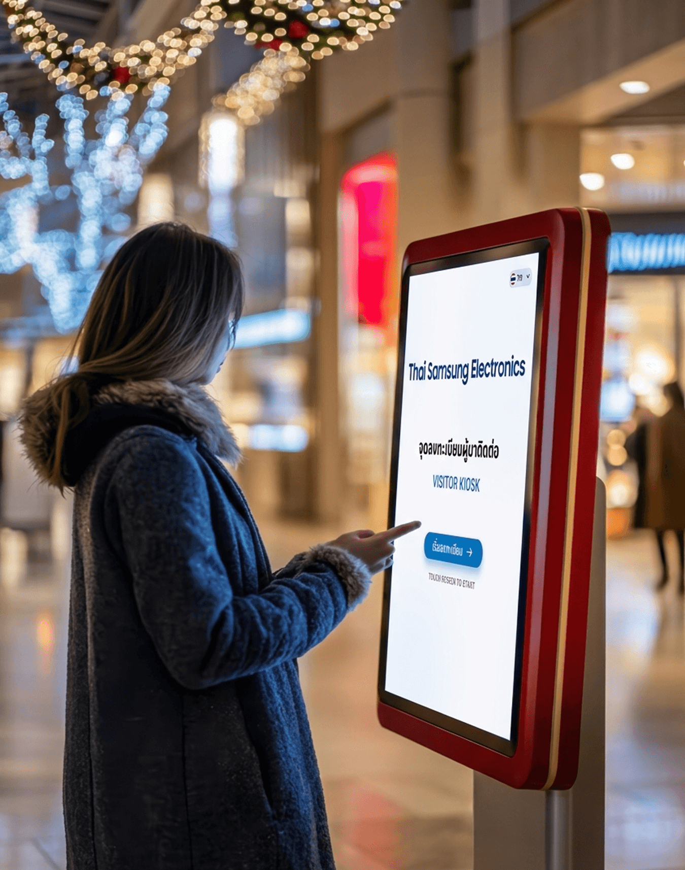 Visitor using a self-service kiosk